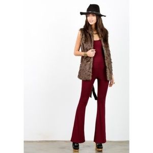 Souci Dark Brown Long Faux Fur Vest with Pockets Size M EUC